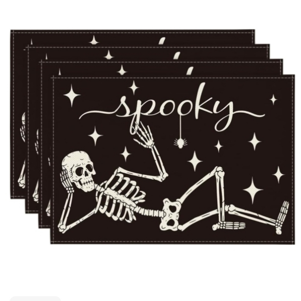 Michaels Halloween Spooky Skeleton Cotton Placemats Set Of 4 NWT